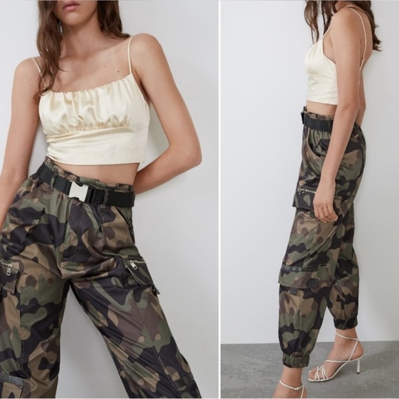 Zara champagne silk satin bralette crop top ,Size L - Picture 2 of 4